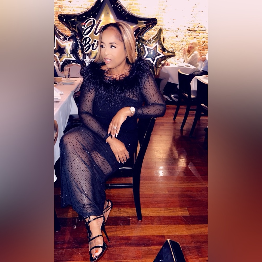 Sheer Black Maxi Dress w/ Feathers